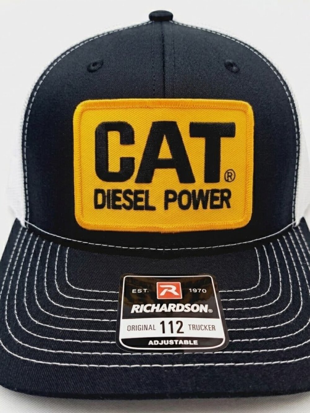 CAT Diesel Power Heavy Equipment Patch Black White Richardson 112 Hat New Retro